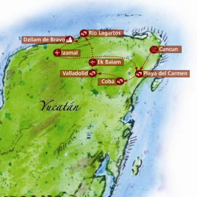 mapa trekking yucatan